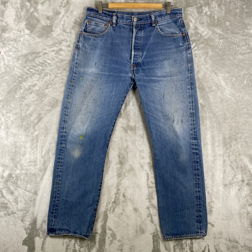 Levi's 501 Original Fit Jeans Men 36x34 Fit 34x29 Distressed Whisker Fade